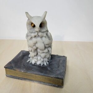 Incolay Stone Owl on Book‎ Statue Figurine Paperweight Art Decor